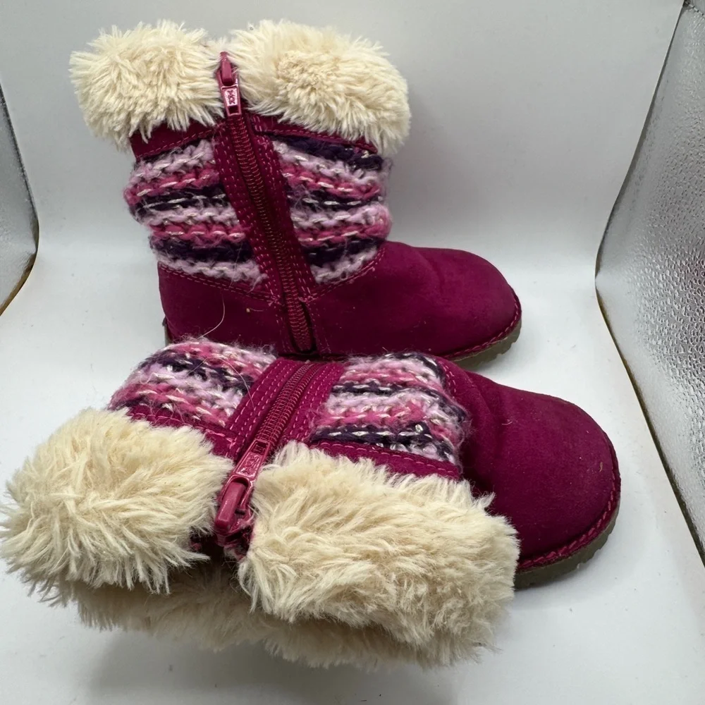 Magellan Outdoors Toddler Girl Size 7 Maroon & Cream Faux Fur Winter Boot